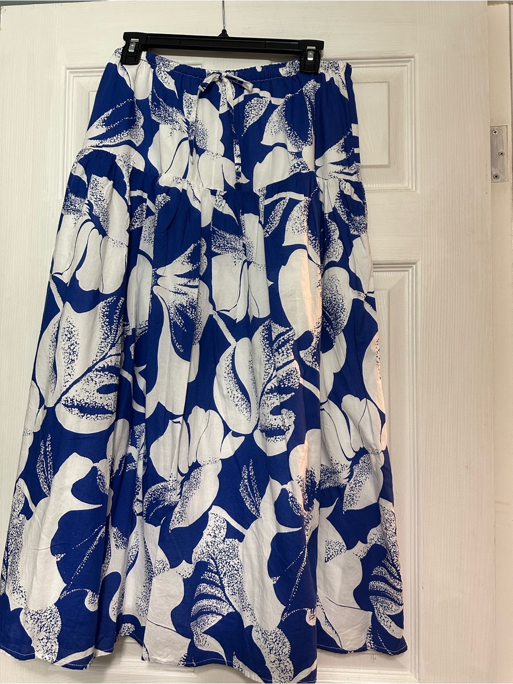 Wonderly Blue and White Maxi Skirt with Floral Print